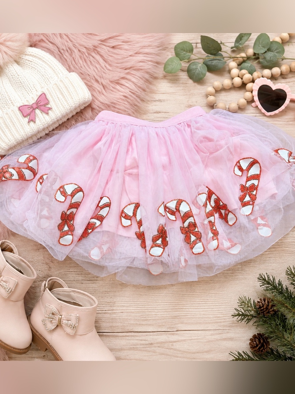 Bluey Girls 3T Pink Tulle Tutu Skirt Candy Cane Christmas Holiday